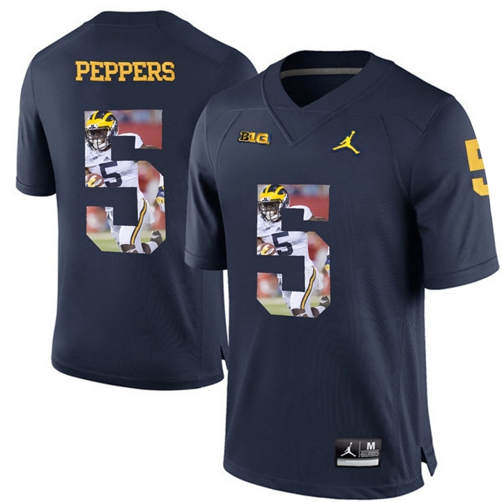 Michigan Wolverines Men's NCAA Jabrill Peppers #5 Navy Blue Printing Player Portrait Premier College Football Jersey BEA1849PN